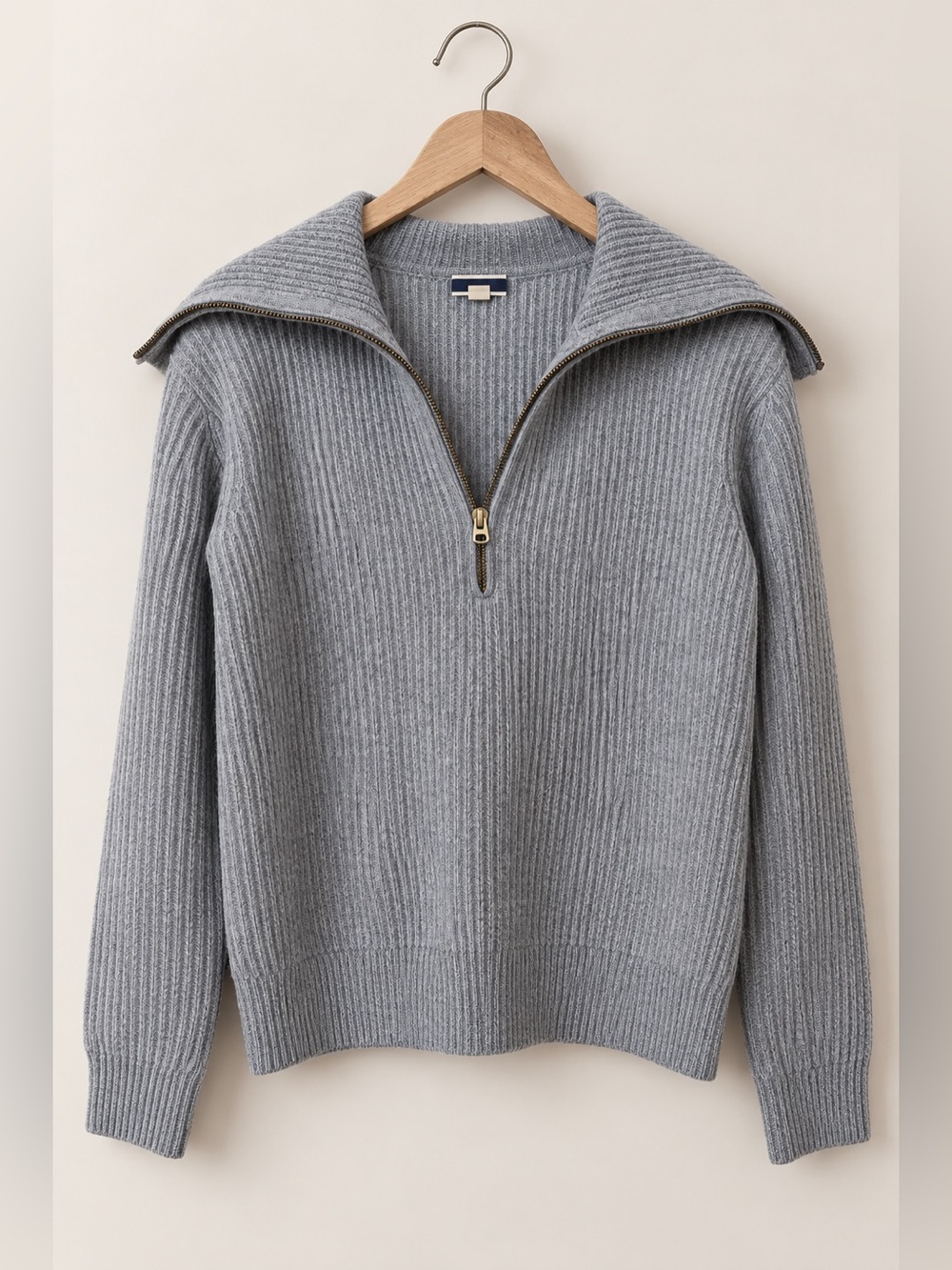 J. Crew | Cashmere Gray Ribbed Half Zip Spread Collar Sweater XS Minimalist Lux